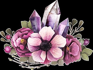 手绘两朵牡丹花搭配小紫花透明装饰图案