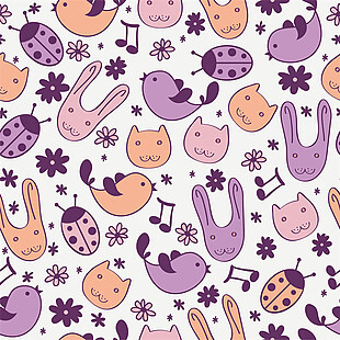清新手绘紫色调动物壁纸图案装饰设计