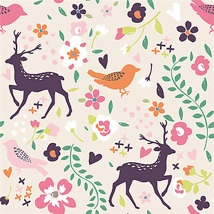 粉色清纯时尚麋鹿壁纸图案装饰设计
