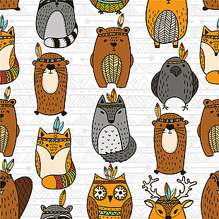 呆萌清新部落元素猫头鹰壁纸图案装饰设计
