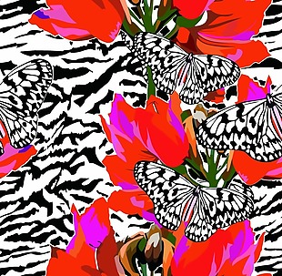 豹纹蝴蝶花朵背景
