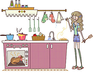 AI厨房卡通插画