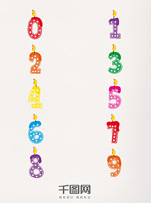 彩色数字生日蜡烛装饰图案