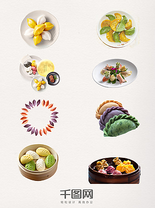 彩色饺子实物装饰图