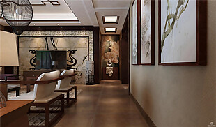 中式典雅时尚客厅深色地板室内装修效果图