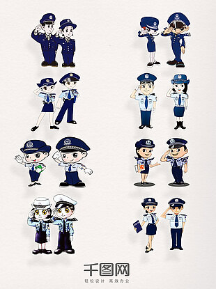 卡通警察装饰图案元素集合
