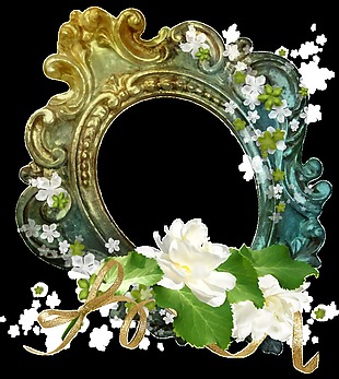 手绘花朵古老装饰镜框png透明素材
