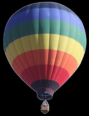 水彩绘彩色条纹热气球png透明素材