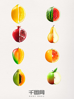 一组多样的水果切片图