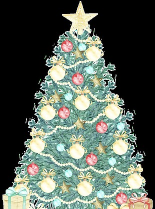 夜晚礼物圣诞树装饰透明素材
