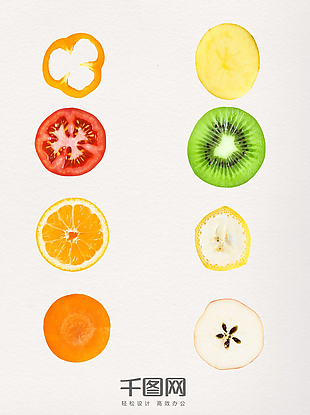 一组可爱是手绘水果剖面图