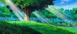 绿色大树森林banner背景素材