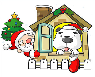 卡通圣诞老人和狗png元素素材
