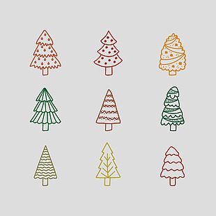 手绘线描圣诞树免抠psd透明素材