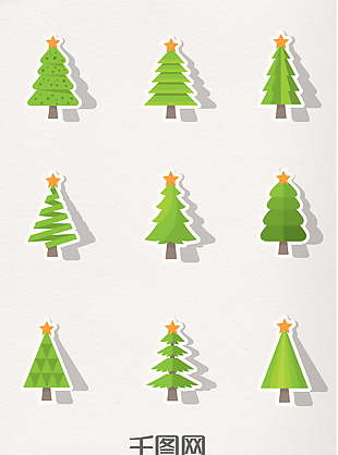 圣诞节卡通圣诞树贴纸图标元素