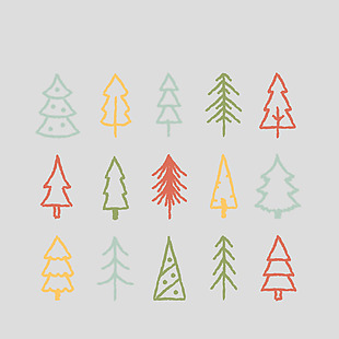 手绘线描圣诞树免抠psd透明素材