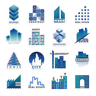 蓝色城市建筑大楼标志图片