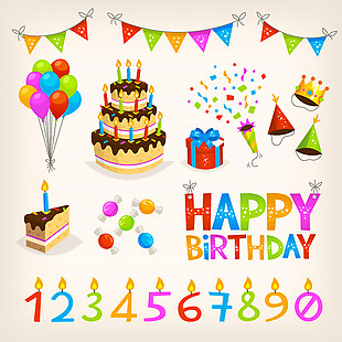 生日数字和生日蛋糕卡通图片