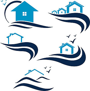 蓝色曲线别墅房屋标志图片