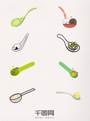 8款手绘风格勺子与美食