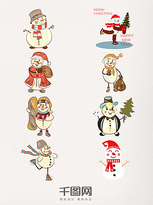 手绘圣诞雪人装饰图案