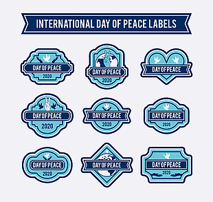 9款蓝色国际和平日标签矢量图_