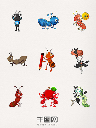 可爱卡通拟人蚂蚁图案装饰元素