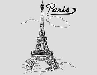 巴黎手绘铁塔免抠psd透明素材