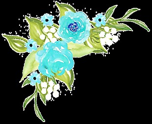 蓝色系油画花卉卡通透明素材
