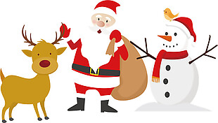 卡通圣诞老人麋鹿雪人元素