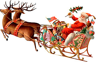 卡通马车上的圣诞老人元素