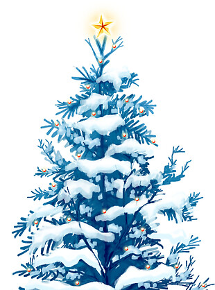 蓝色雪枝圣诞树元素