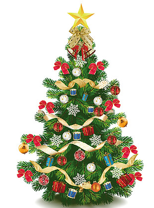 挂满吊球礼物装饰的圣诞树元素