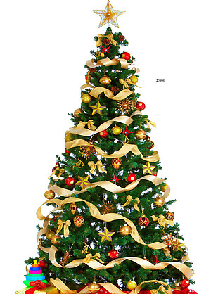 装饰精美的圣诞树和圣诞礼物PNG素材