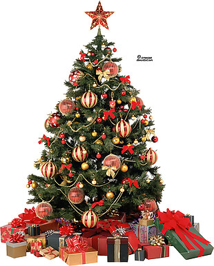 装饰漂亮的圣诞树和圣诞礼物PNG元素
