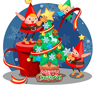 可爱卡通圣诞树圣诞仔装饰图案