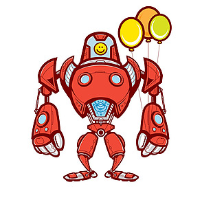 红色卡通机器人png元素素材