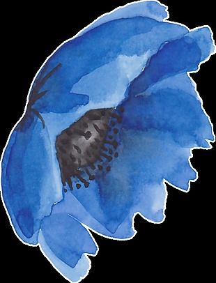 蓝色水墨花卉卡通透明素材