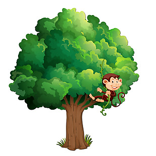 卡通绿树猴子png元素素材
