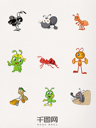 卡通可爱蚂蚁装饰图案设计元素