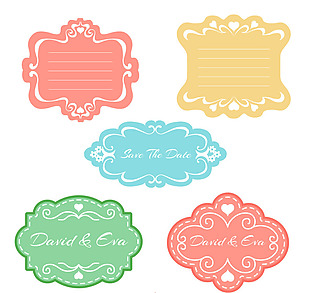 5款彩色花纹婚礼标签边框