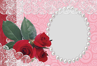 红玫瑰蕾丝边框免抠psd透明素材