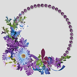紫色鲜花圆形边框免抠psd透明素材