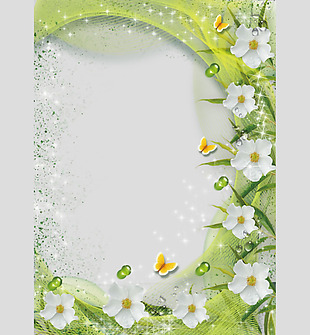 绿色弧形花卉边框免抠psd透明素材