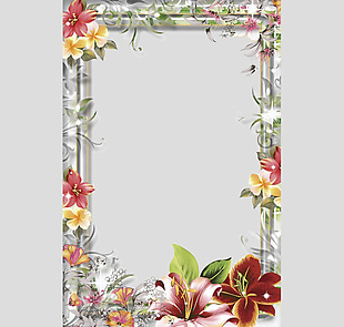 漂亮鲜艳花卉边方形框免抠psd透明素材