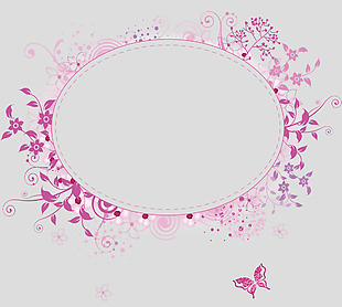 粉红椭圆花卉边框免抠psd透明素材