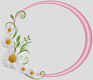 粉红色圆形菊花边框免抠psd透明素材