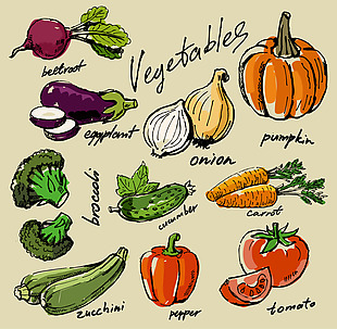 手绘水果和蔬菜插画