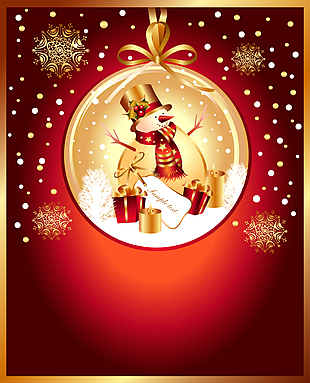 矢量质感金色红色雪人圣诞背景素材