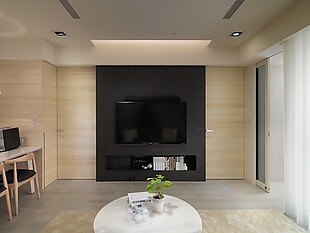 现代淡雅客厅木制背景墙室内装修效果图